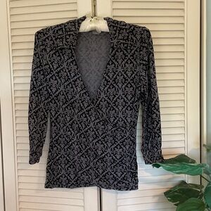 Vintage Ann Taylor Black and Gray Long Sleeve Top